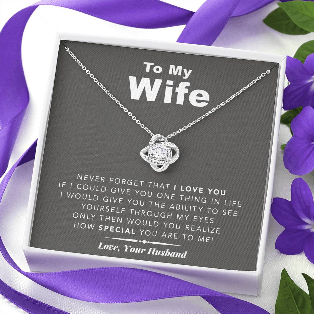 litzzy To My Wife Never Forget That I Love You - Gift For Christmas, Birthday, Anniversary Love Knot - Necklace Gift For Her, Wife, Girlfriend, Anniversary, Wedding, Valentine, Birthday with Message Card Jewelry   