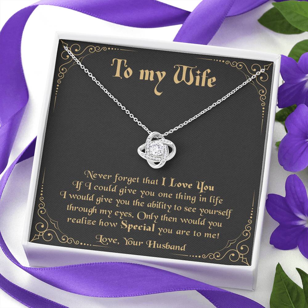 litzzy To My Wife Never Forget That I Love You - Wife Appreciation Day Gift Love Knot - Necklace Gift For Her, Wife, Girlfriend, Anniversary, Wedding, Valentine, Birthday with Message Card Jewelry   