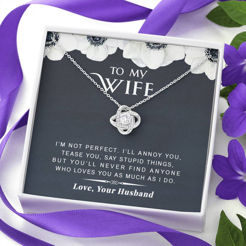 litzzy To my Wife - I’m Not Perfect - Love Knot Necklace - Necklace Gift For Her, Wife, Girlfriend, Anniversary, Wedding, Valentine, Birthday with Message Card Jewelry   