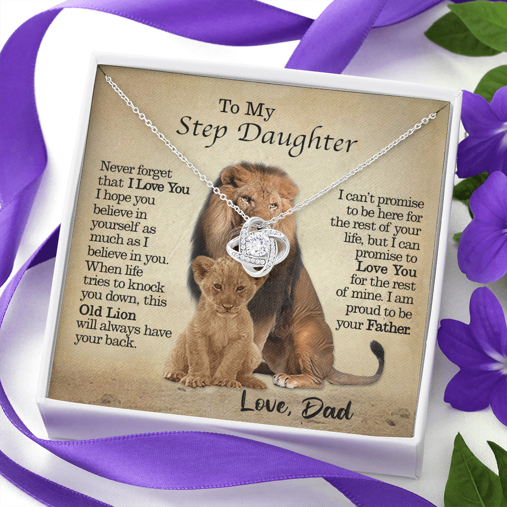 litzzy To My Step Daughter - This Old Lion Will Always Have Your Back - Love Knot Necklace jewelry   
