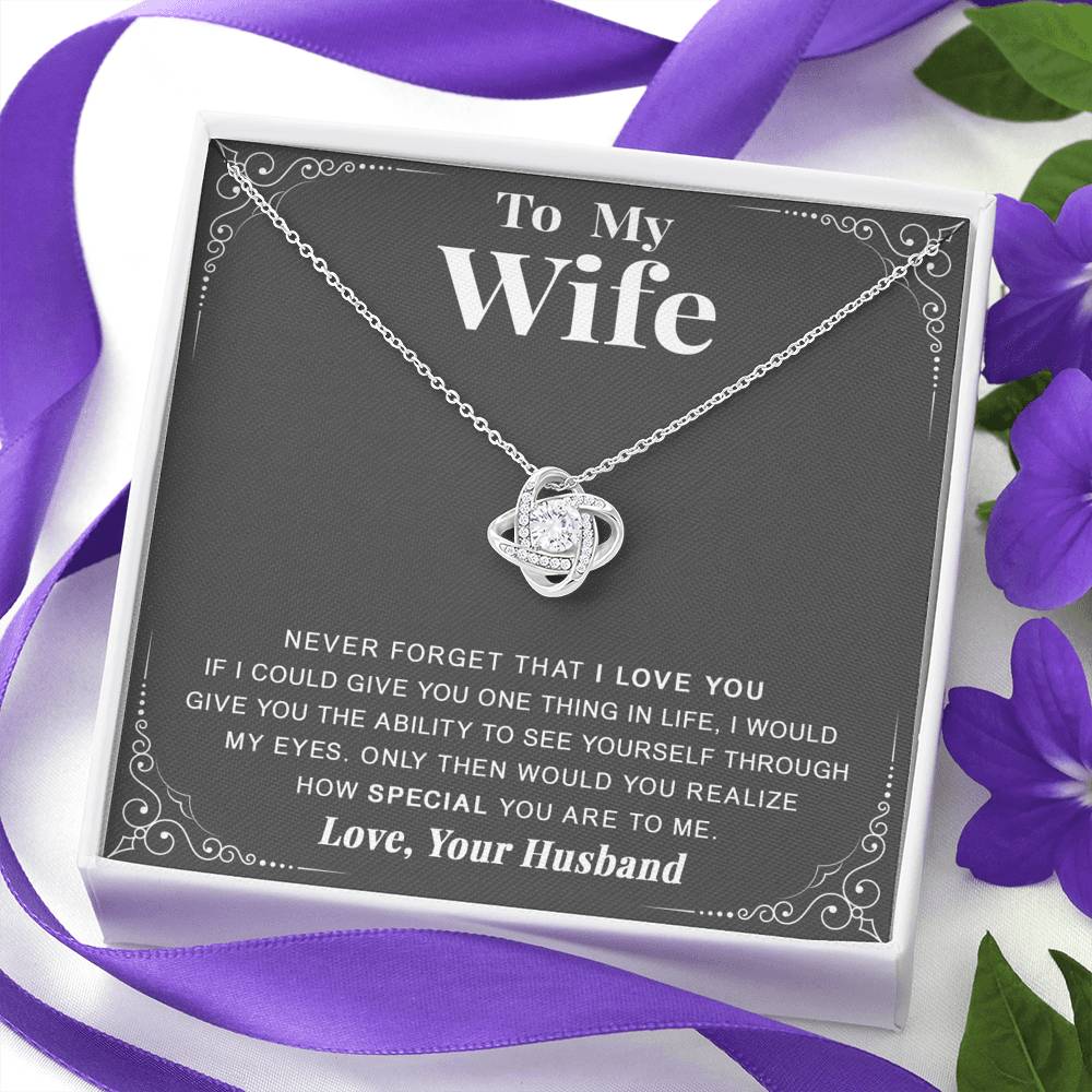 litzzy To my Wife - Never forget that I love you - Love Knot - Necklace Gift For Her, Wife, Girlfriend, Anniversary, Wedding, Valentine, Birthday with Message Card Jewelry   