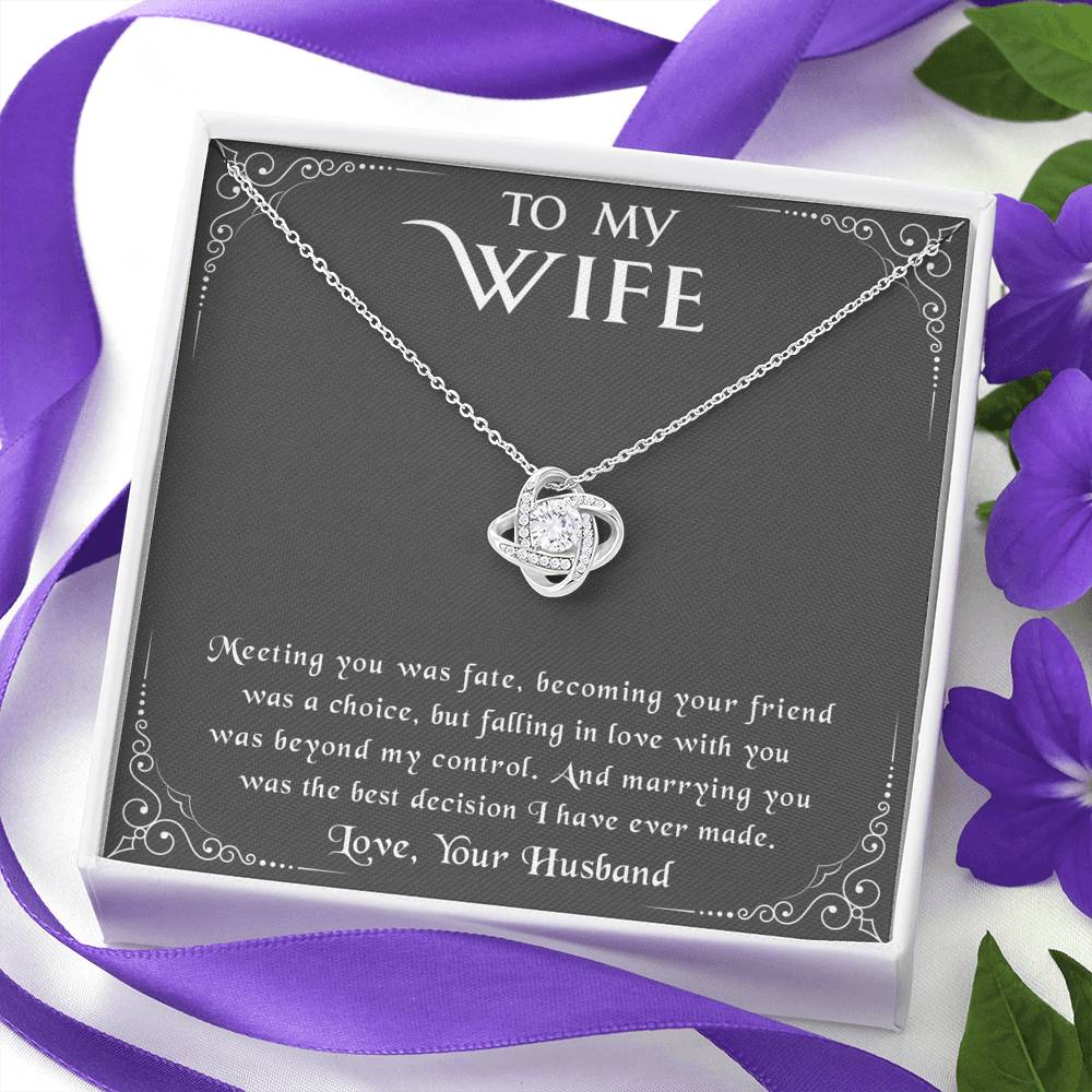 litzzy To my Wife - Meeting you was fate - Love Knot - Necklace Gift For Her, Wife, Girlfriend, Anniversary, Wedding, Valentine, Birthday with Message Card Jewelry   