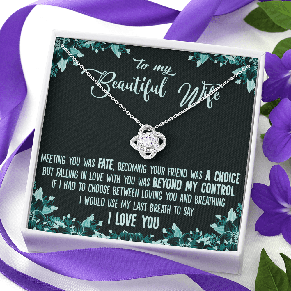 litzzy To my Wife, Falling in love with you was beyond my control Love Knot - Necklace Gift For Her, Wife, Girlfriend, Anniversary, Wedding, Valentine, Birthday with Message Card Jewelry   