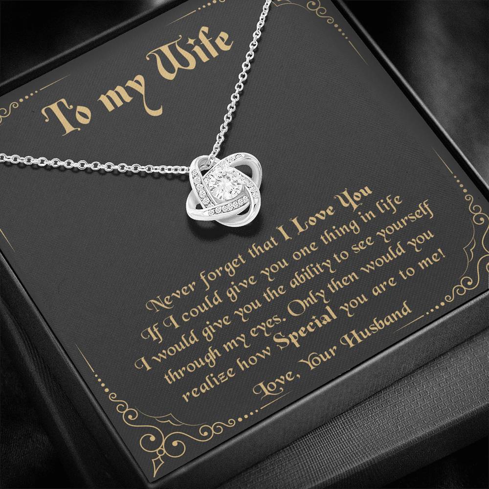 litzzy To My Wife Never Forget That I Love You - Wife Appreciation Day Gift Love Knot - Necklace Gift For Her, Wife, Girlfriend, Anniversary, Wedding, Valentine, Birthday with Message Card Jewelry   