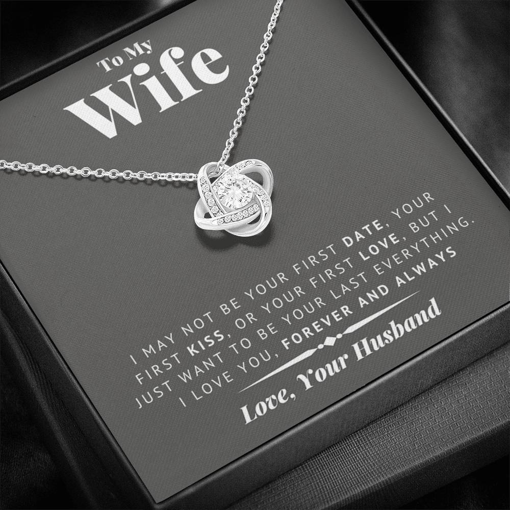 litzzy To My Wife - Last Everything Love Knot - Necklace Gift For Her, Wife, Girlfriend, Anniversary, Wedding, Valentine, Birthday with Message Card Jewelry   