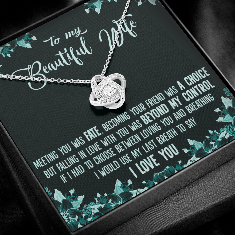 litzzy To my Wife, Falling in love with you was beyond my control Love Knot - Necklace Gift For Her, Wife, Girlfriend, Anniversary, Wedding, Valentine, Birthday with Message Card Jewelry   