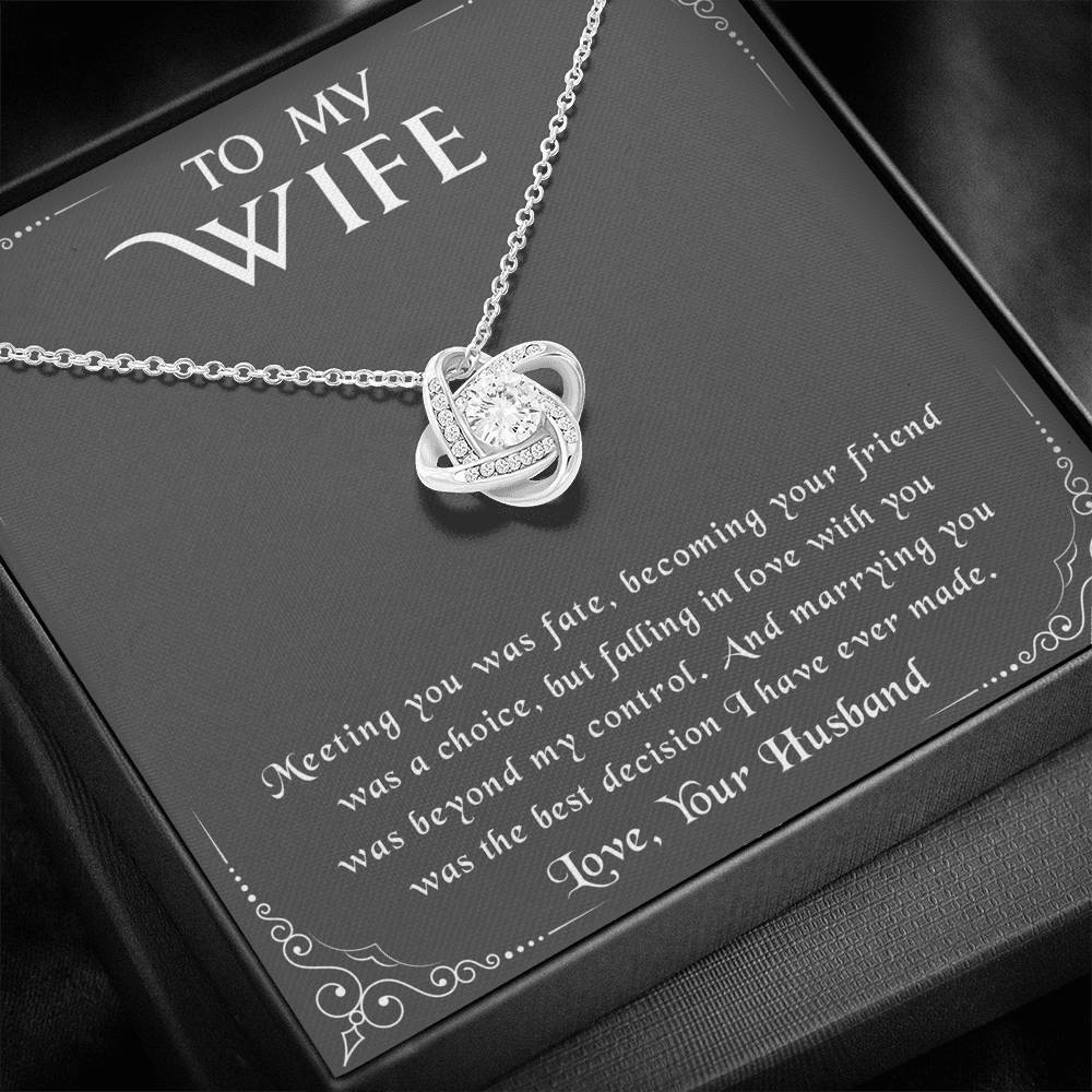 litzzy To my Wife - Meeting you was fate - Love Knot - Necklace Gift For Her, Wife, Girlfriend, Anniversary, Wedding, Valentine, Birthday with Message Card Jewelry   