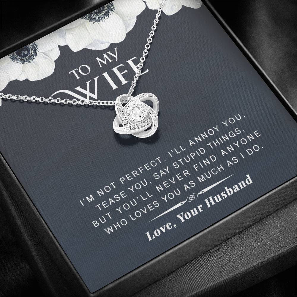litzzy To my Wife - I’m Not Perfect - Love Knot Necklace - Necklace Gift For Her, Wife, Girlfriend, Anniversary, Wedding, Valentine, Birthday with Message Card Jewelry   