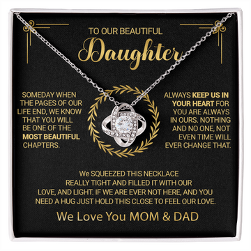 litzzy To Our Beautiful Daughter - Always Keep Us In Your Heart - Love Knot Necklace jewelry Two Toned Box  