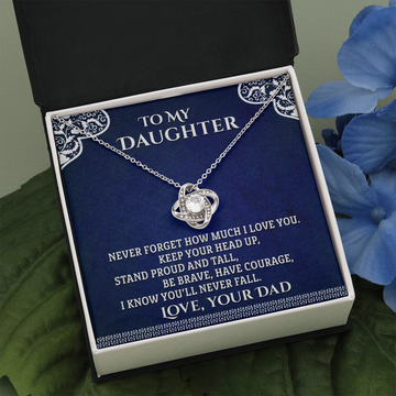 litzzy To My Daughter - Stand Proud And Tall - Love Knot Necklace jewelry Two Toned Box  