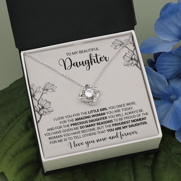 litzzy To My Beautiful Daughter - I Love You For The Little Girl You Once Were - Love Knot Necklace jewelry Two Toned Box  