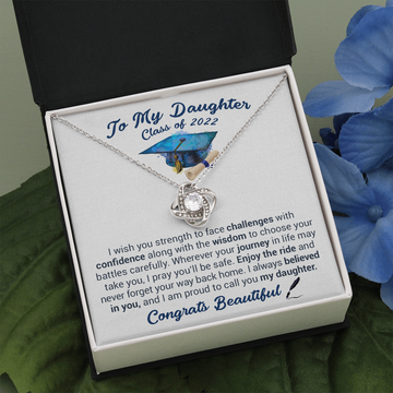 litzzy To My Daughter Class Of 2022 - Never Forget Your Way Back Home - Love Knot Necklace jewelry Two Toned Box  