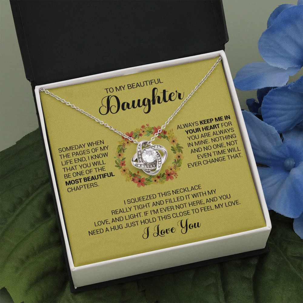 litzzy To My Beautiful Daughter - Always Keep Me In Your Heart - Love Knot Necklace jewelry Two Toned Box  