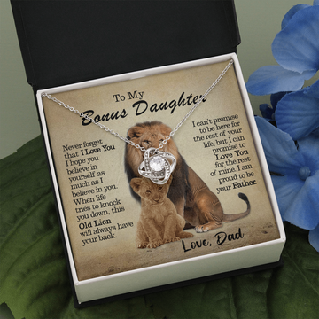 litzzy To My Bonus Daughter - This Old Lion Will Always Have Your Back - Love Knot Necklace jewelry Two Toned Box  