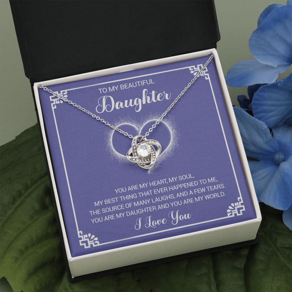 litzzy To My Beautiful Daughter - You Are My Heart My Soul - Love Knot Necklace jewelry Two Toned Box  