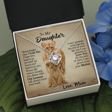 litzzy To My Daughter - This Old Lioness Will Always Have Your Back - Love Knot Necklace jewelry Two Toned Box  