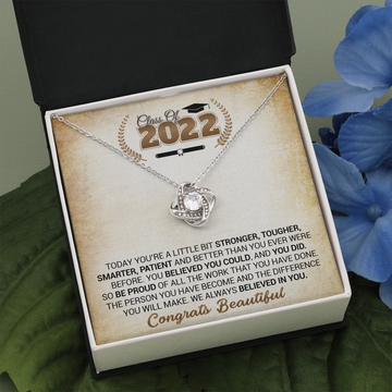 litzzy Class Of 2022 - You Believed You Could And You Did - Love Knot Necklace jewelry Two Toned Box  