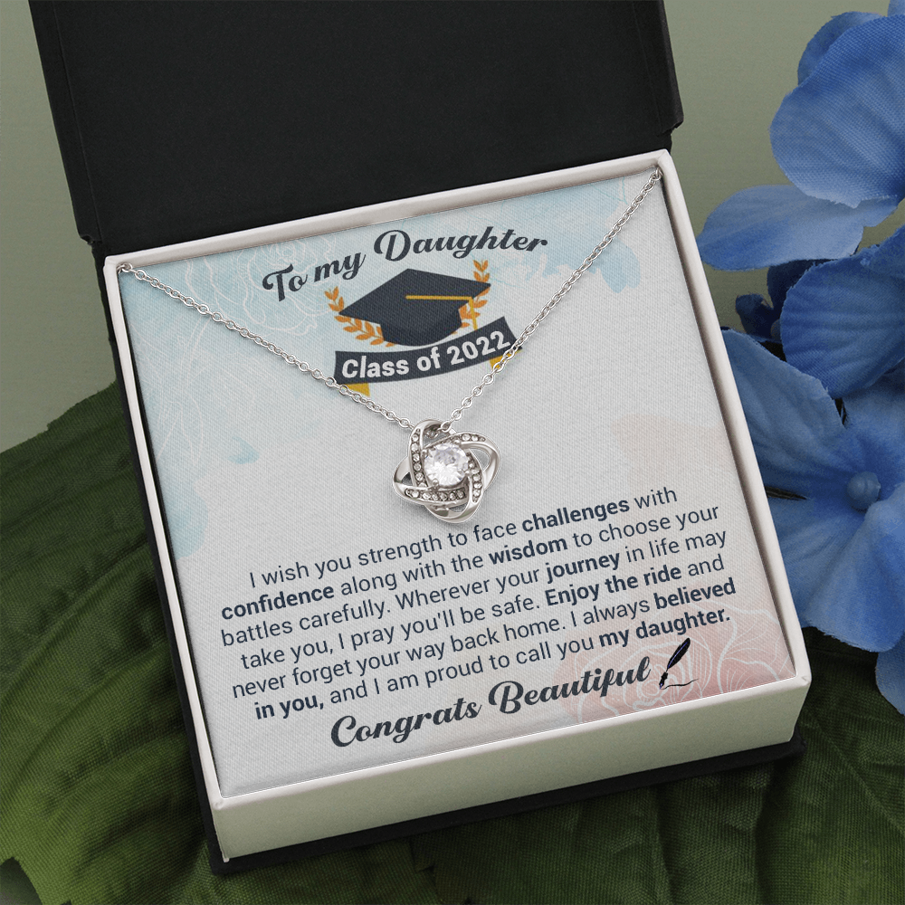 litzzy To My Daughter Class Of 2022 - Never Forget Your Way Back Home - Love Knot Necklace jewelry Two Toned Box  