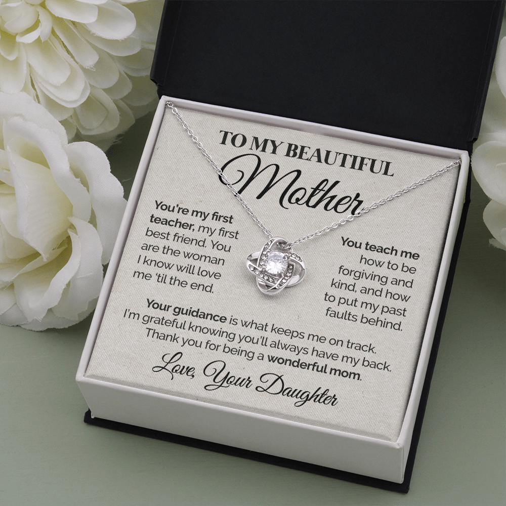 litzzy To My Beautiful Mother - You're My First Teacher - Love Knot Necklace Jewelry   