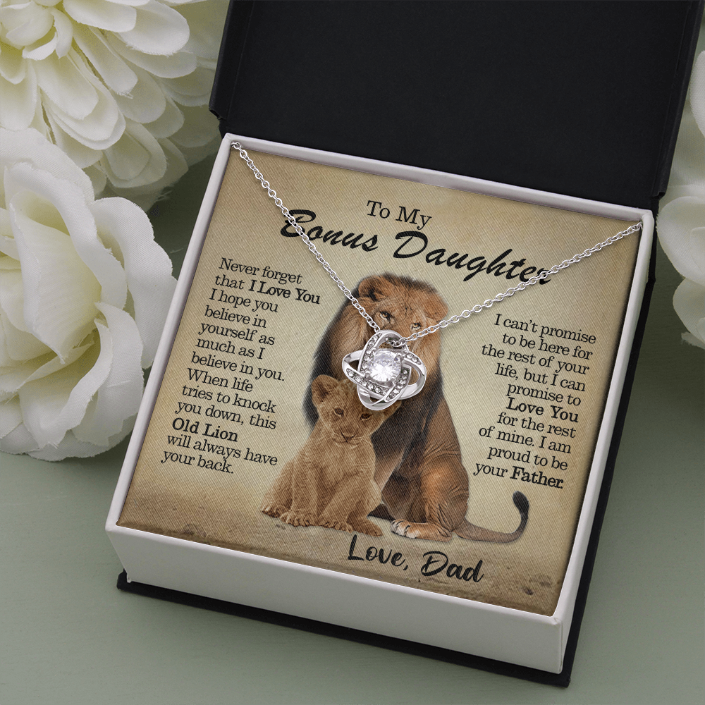 litzzy To My Bonus Daughter - This Old Lion Will Always Have Your Back - Love Knot Necklace jewelry   