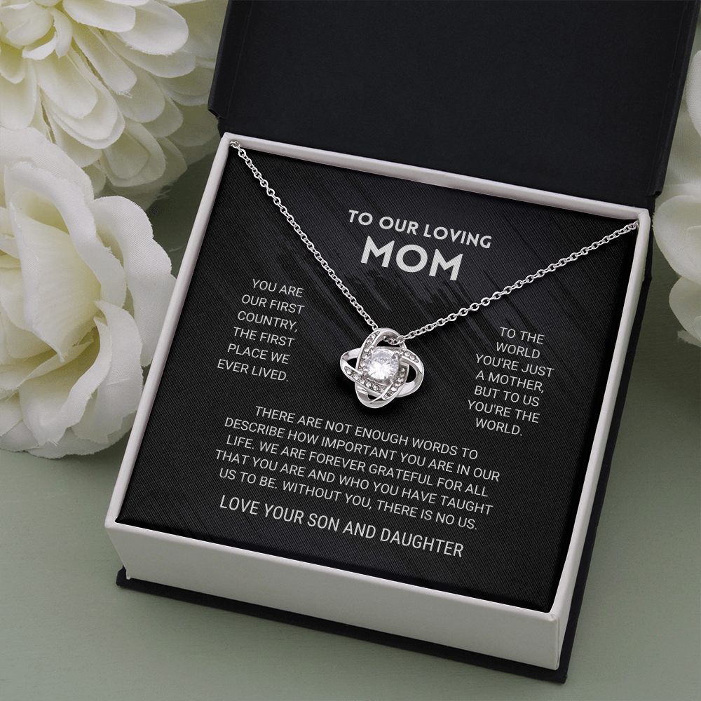 litzzy To Our Mom - You're The World - Love Knot Necklace From Son And Daughter - Litzzy Mother's Day Gifts Necklace Jewelry   
