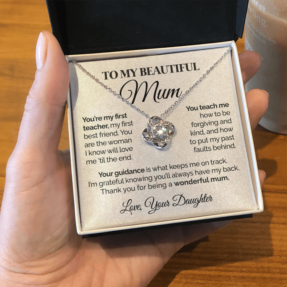 litzzy To My Beautiful Mum - You're My First Teacher - Love Knot Necklace Jewelry   