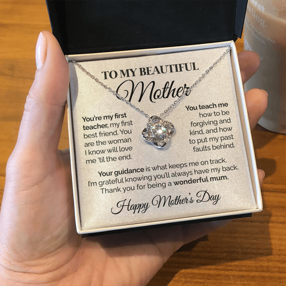 litzzy To My Beautiful Mother - You're My First Teacher - Love Knot Necklace Mothers Day Jewelry   