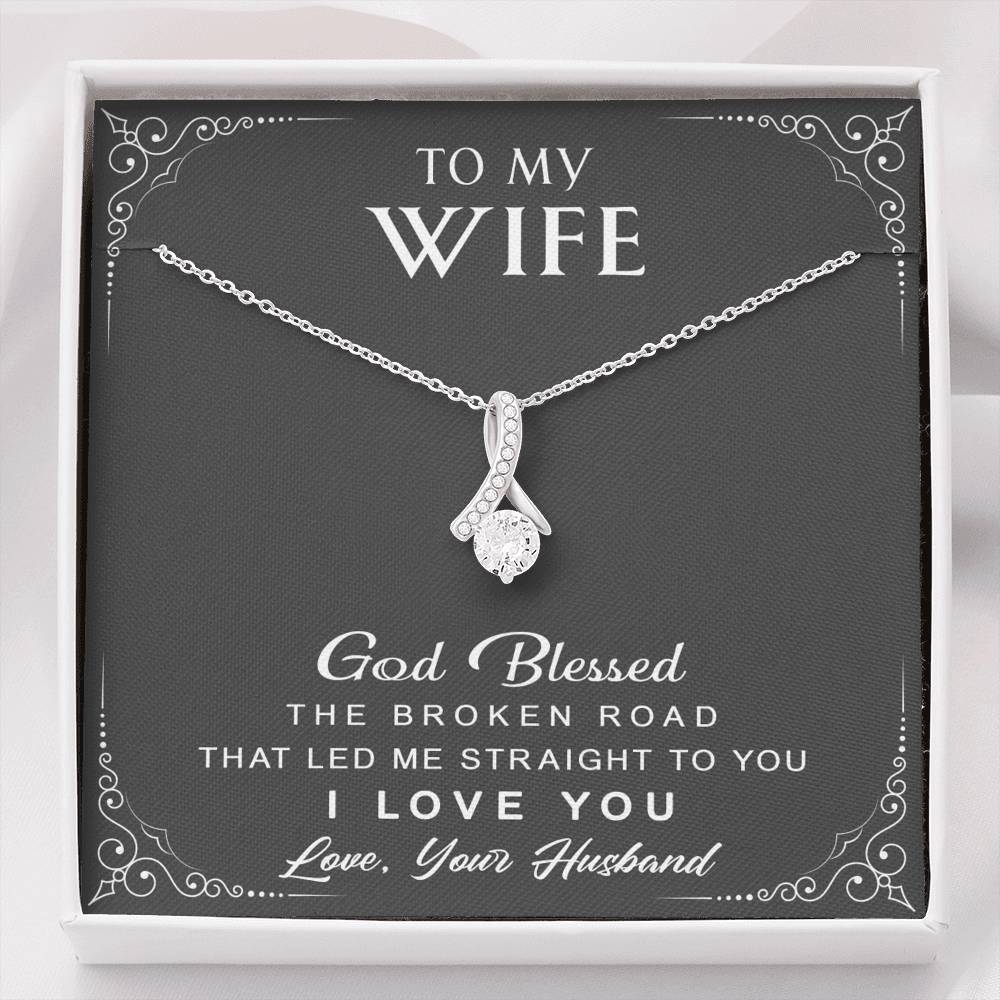 litzzy To My Wife - God Blessed The Broken Road - Litzzy Alluring Necklace - Necklace Gift For Wife, Girlfriend, Anniversary, Valentine, Birthday With Message Card Jewelry Standard Box  