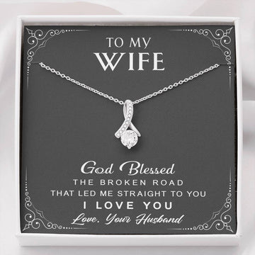 litzzy To My Wife - God Blessed The Broken Road - Litzzy Alluring Necklace - Necklace Gift For Wife, Girlfriend, Anniversary, Valentine, Birthday With Message Card Jewelry Standard Box  