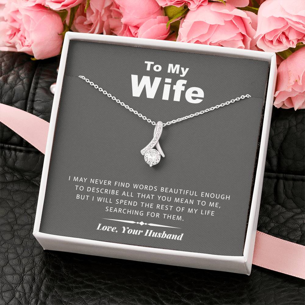 litzzy To my Wife - Never Find Words Alluring Necklace - Necklace Gift For Her, Wife, Girlfriend, Anniversary, Wedding, Valentine, Birthday with Message Card Jewelry   