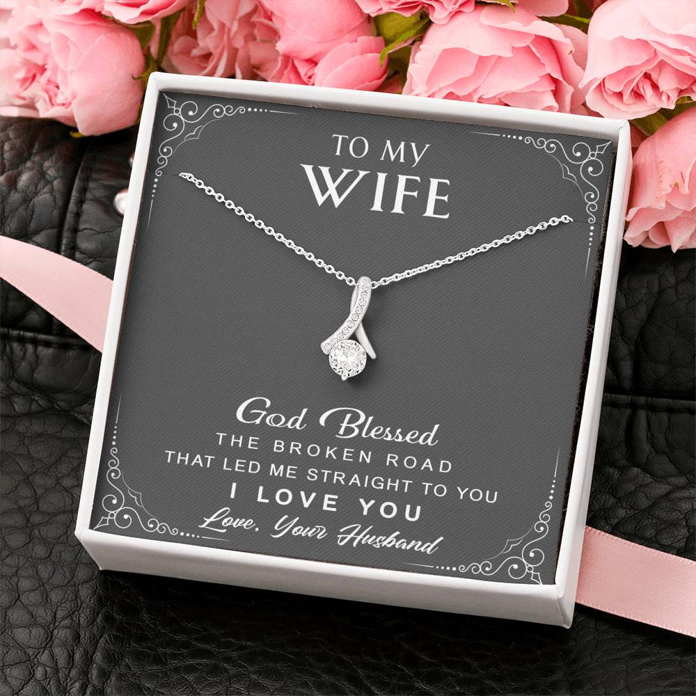litzzy To My Wife - God Blessed The Broken Road - Litzzy Alluring Necklace - Necklace Gift For Wife, Girlfriend, Anniversary, Valentine, Birthday With Message Card Jewelry   