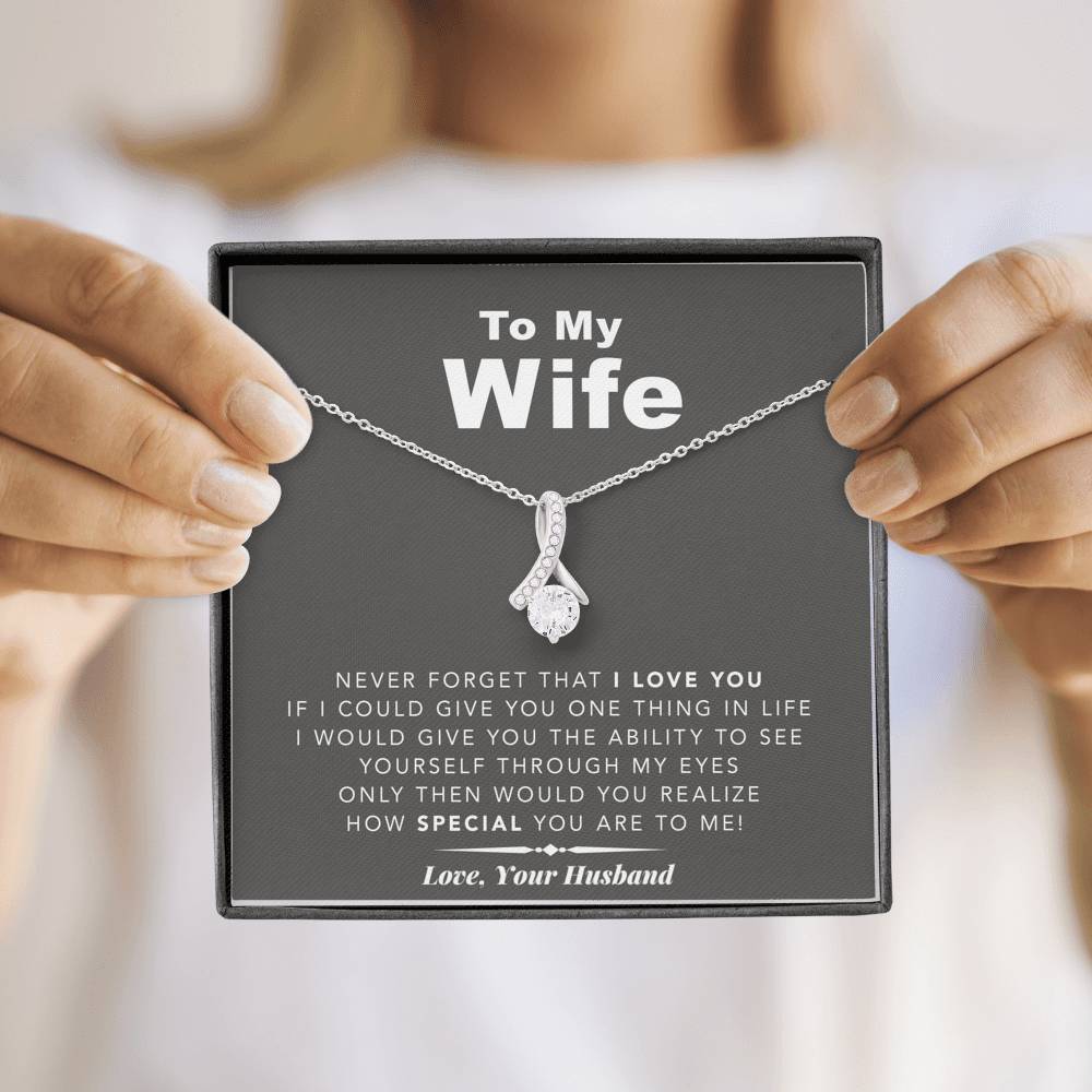 litzzy To My Wife Never Forget That I Love You - Gift For Christmas, Birthday, Anniversary - Necklace Gift For Her, Wife, Girlfriend, Anniversary, Wedding, Valentine, Birthday with Message Card Jewelry   