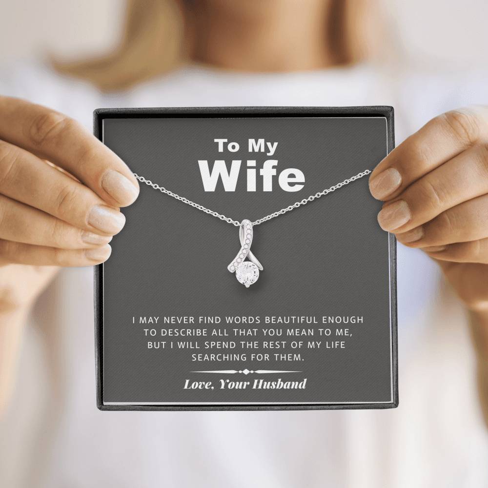 litzzy To my Wife - Never Find Words Alluring Necklace - Necklace Gift For Her, Wife, Girlfriend, Anniversary, Wedding, Valentine, Birthday with Message Card Jewelry   