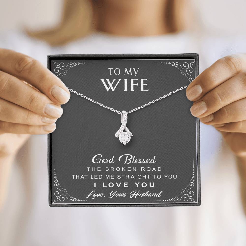 litzzy To My Wife - God Blessed The Broken Road - Litzzy Alluring Necklace - Necklace Gift For Wife, Girlfriend, Anniversary, Valentine, Birthday With Message Card Jewelry   