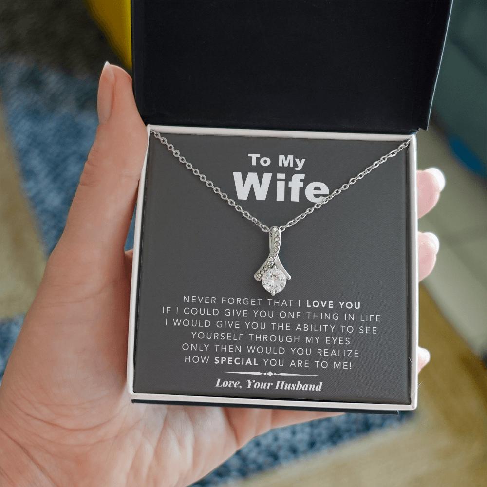 litzzy To My Wife Never Forget That I Love You - Gift For Christmas, Birthday, Anniversary - Necklace Gift For Her, Wife, Girlfriend, Anniversary, Wedding, Valentine, Birthday with Message Card Jewelry Standard Box  