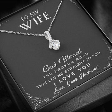 litzzy To My Wife - God Blessed The Broken Road - Litzzy Alluring Necklace - Necklace Gift For Wife, Girlfriend, Anniversary, Valentine, Birthday With Message Card Jewelry   