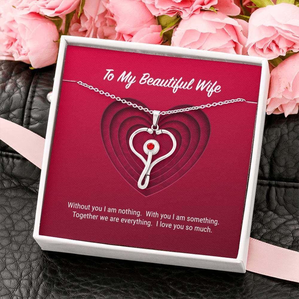 litzzy To My Beautiful Wife Stethoscope Necklace - Gifts For Wife Necklace Valentines Day Custom Made Romantic Gift For My Best Wife Ever Jewelry   
