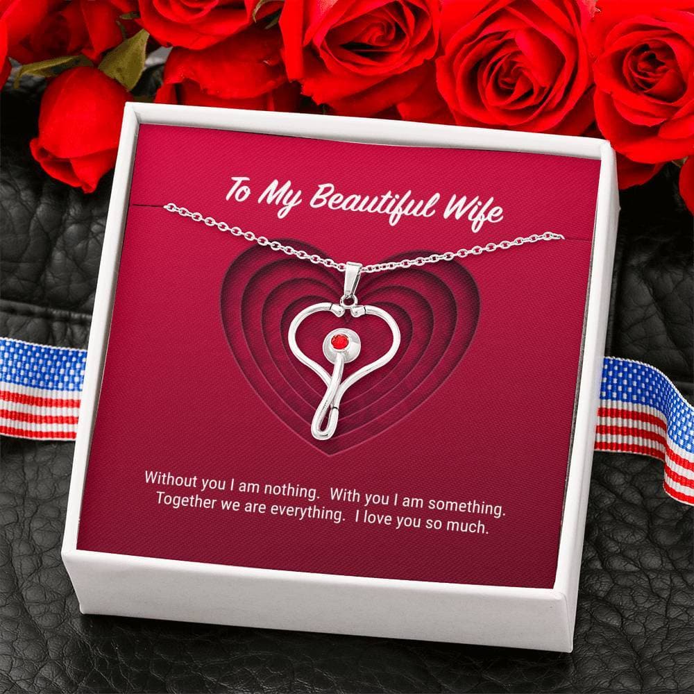 litzzy To My Beautiful Wife Stethoscope Necklace - Gifts For Wife Necklace Valentines Day Custom Made Romantic Gift For My Best Wife Ever Jewelry   