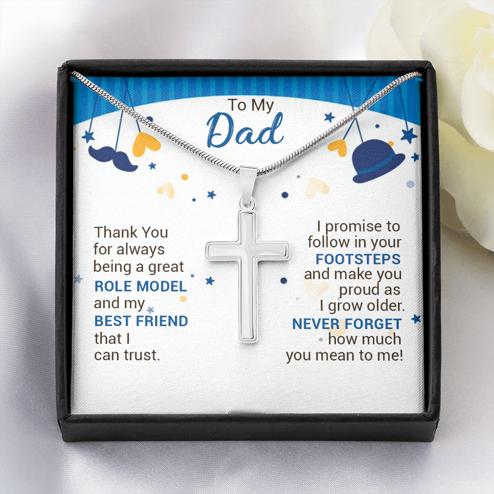 litzzy To My Dad - Thank You For Always Being A Great Role Model - Cross Necklace - To My Dad necklace, dad gifts from daughter, dad gifts from son, Thank you Dad gift, Son daughter to Dad Gift Jewelry Two Toned Box  