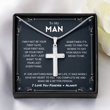 litzzy To My Man - Artisan Cross Necklace - To My Boyfriend , Gift For Boyfriend Jewelry Two Toned Box  