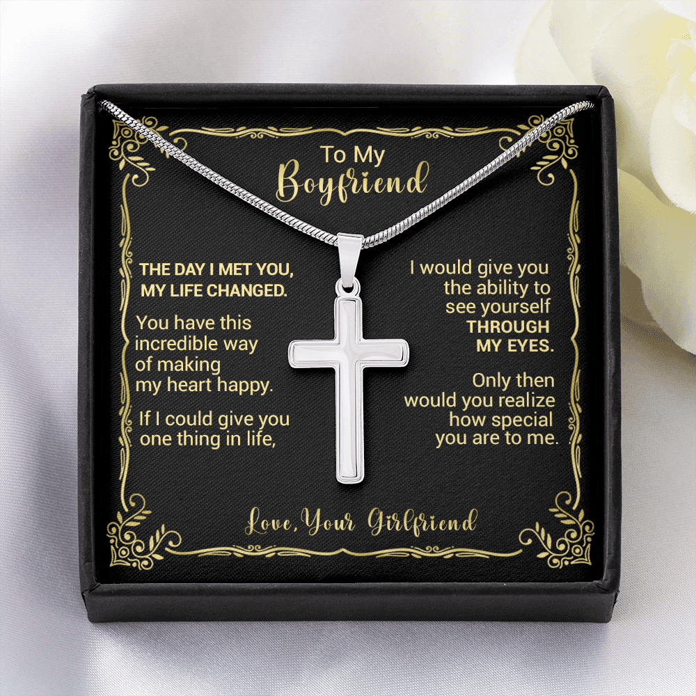 litzzy To My Boyfriend - The Day I Met You My Life Changed - Cross Necklace - To My Boyfriend, Gift For Boyfriend Jewelry Two Toned Box  