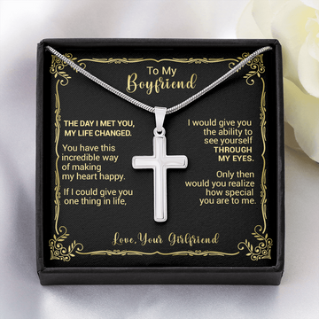litzzy To My Boyfriend - The Day I Met You My Life Changed - Cross Necklace - To My Boyfriend, Gift For Boyfriend Jewelry Two Toned Box  