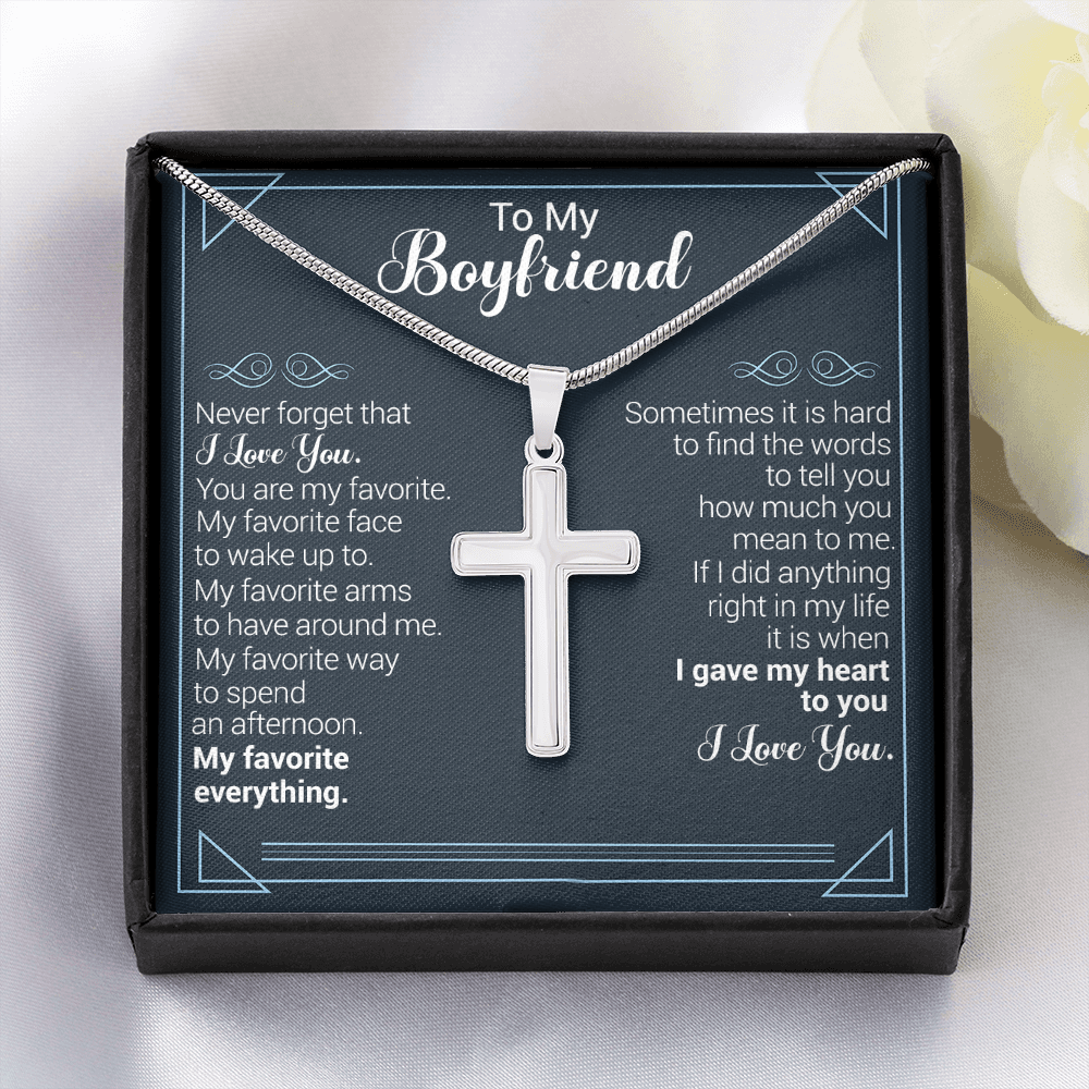 litzzy To My Boyfriend - Never Forget That I Love You - Cross Necklace - To My Boyfriend, Gift For Boyfriend Jewelry Two Toned Box  