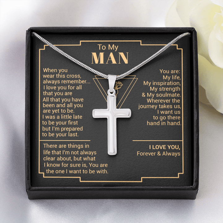litzzy To My Man - You Are My Strength - Cross Necklace - To My Husband, Gift For Husband Jewelry   