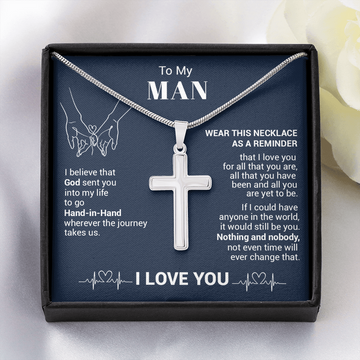 litzzy To My Man - I Believe That God Sent You Into My Life - Cross Necklace - To My Husband, Gift For Husband Jewelry   