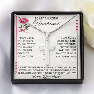 litzzy To My Amazing Husband - I Married You Because I Cant Live Without You - Cross Necklace - To My Husband, Gift For Husband Jewelry   