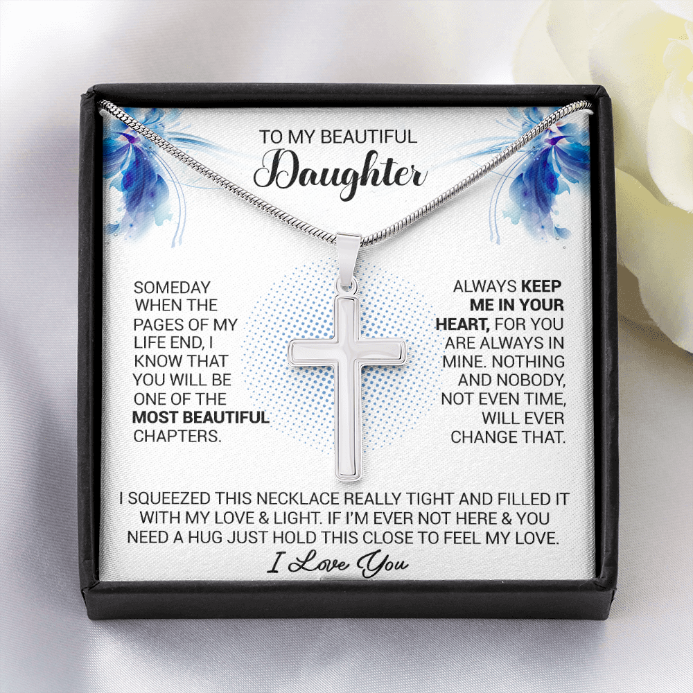 litzzy To My Beautiful Daughter - Always Keep Me In Your Heart - Cross Necklace jewelry Two Toned Box  