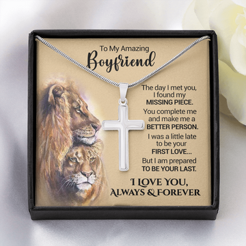 litzzy To My Amazing Boyfriend - I Found My Missing Piece - Cross Necklace - To My Boyfriend, Gift For Boyfriend Jewelry Two Toned Box  