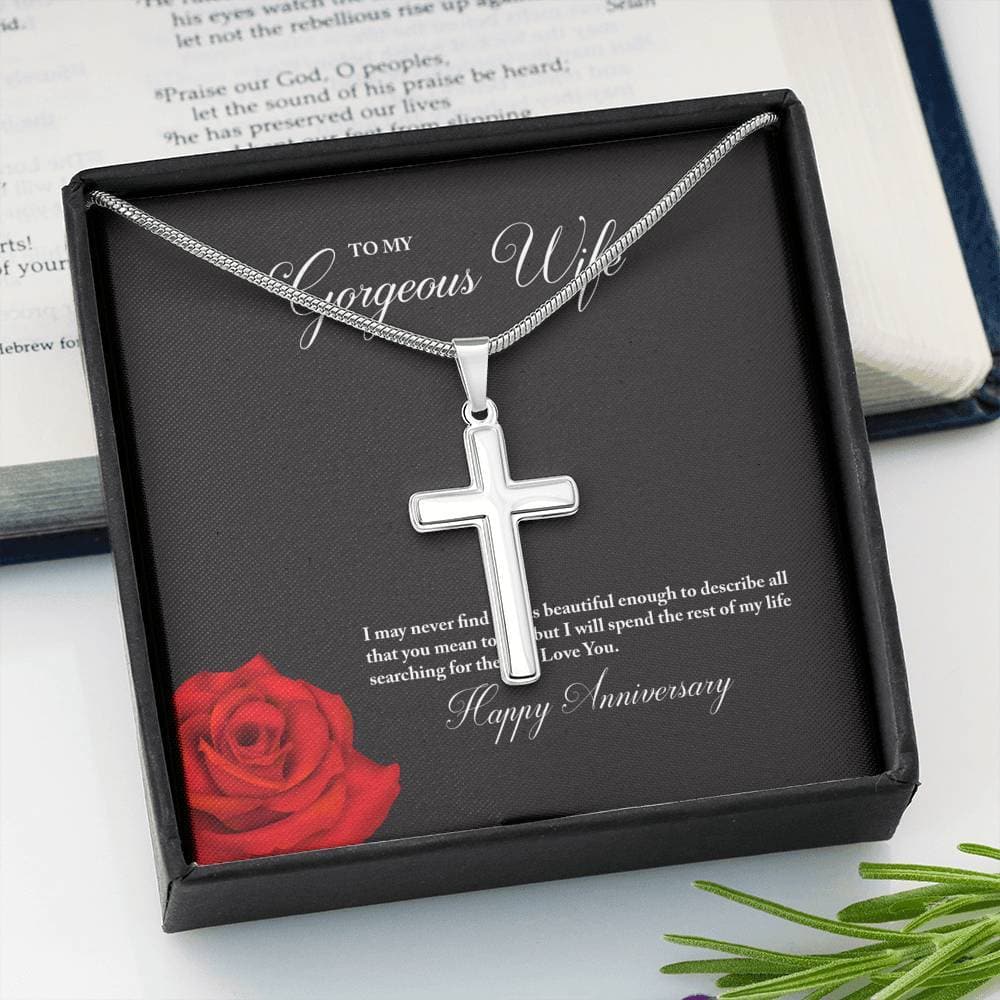 litzzy To My Gorgeous Wife Happy Anniversary Cross Necklace - Gifts For Wife Necklace Valentines Day Custom Made Romantic Gift For My Best Wife Ever Jewelry   