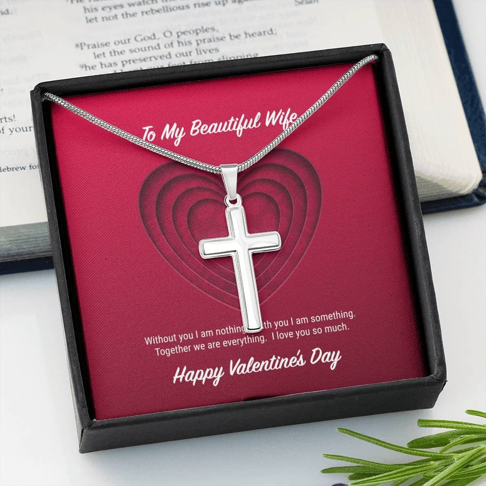 litzzy To My Beautiful Wife Valentine's Day Cross Necklace - Gifts For Wife Necklace Valentines Day Custom Made Romantic Gift For My Best Wife Ever Jewelry   